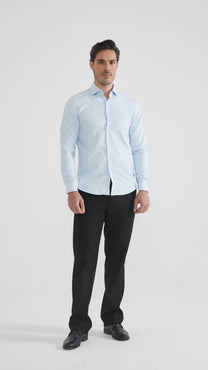 Camicia slim a righe tono su tono color cielo