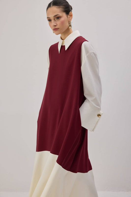 Gilet lungo bicolor bordeaux e panna