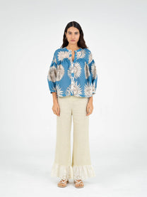 Camicetta estiva boho in voile di cotone con maniche 3/4