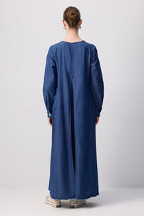 Abito lungo effetto denim in cotone