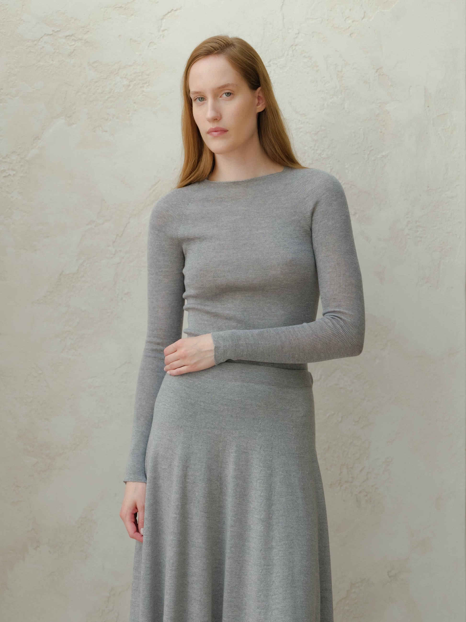 Maglione girocollo a costine in lana merino extra fine 3D