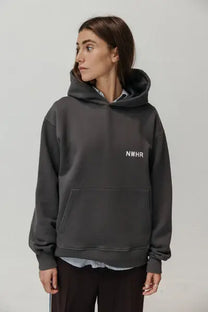 Felpa hoodie nera effetto vissuto oversize