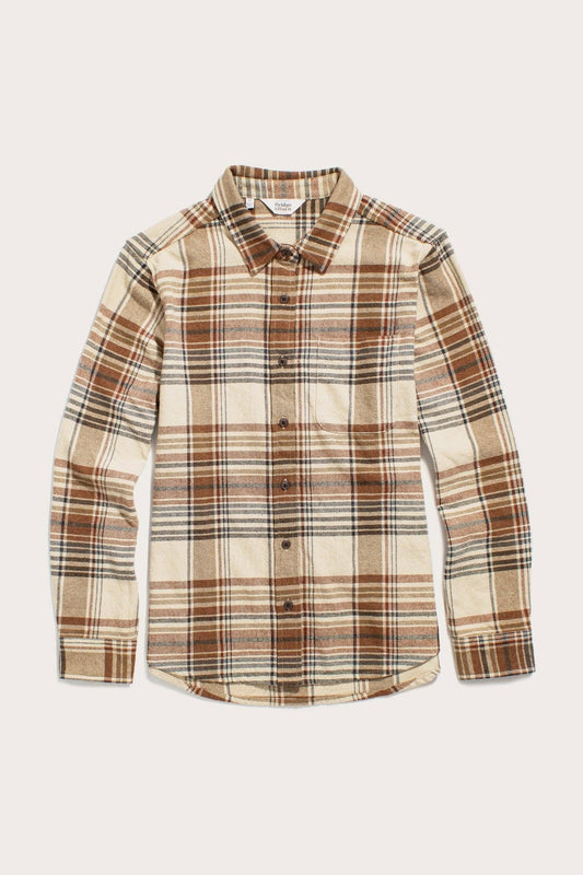 Camicia slim a quadri color latte con tasca