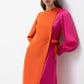 Abito lungo color block con fiocco laterale