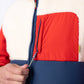 Gilet smanicato sherpa color block avorio e blu navy