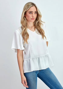 Camicia bianca con inserto in pizzo e balza