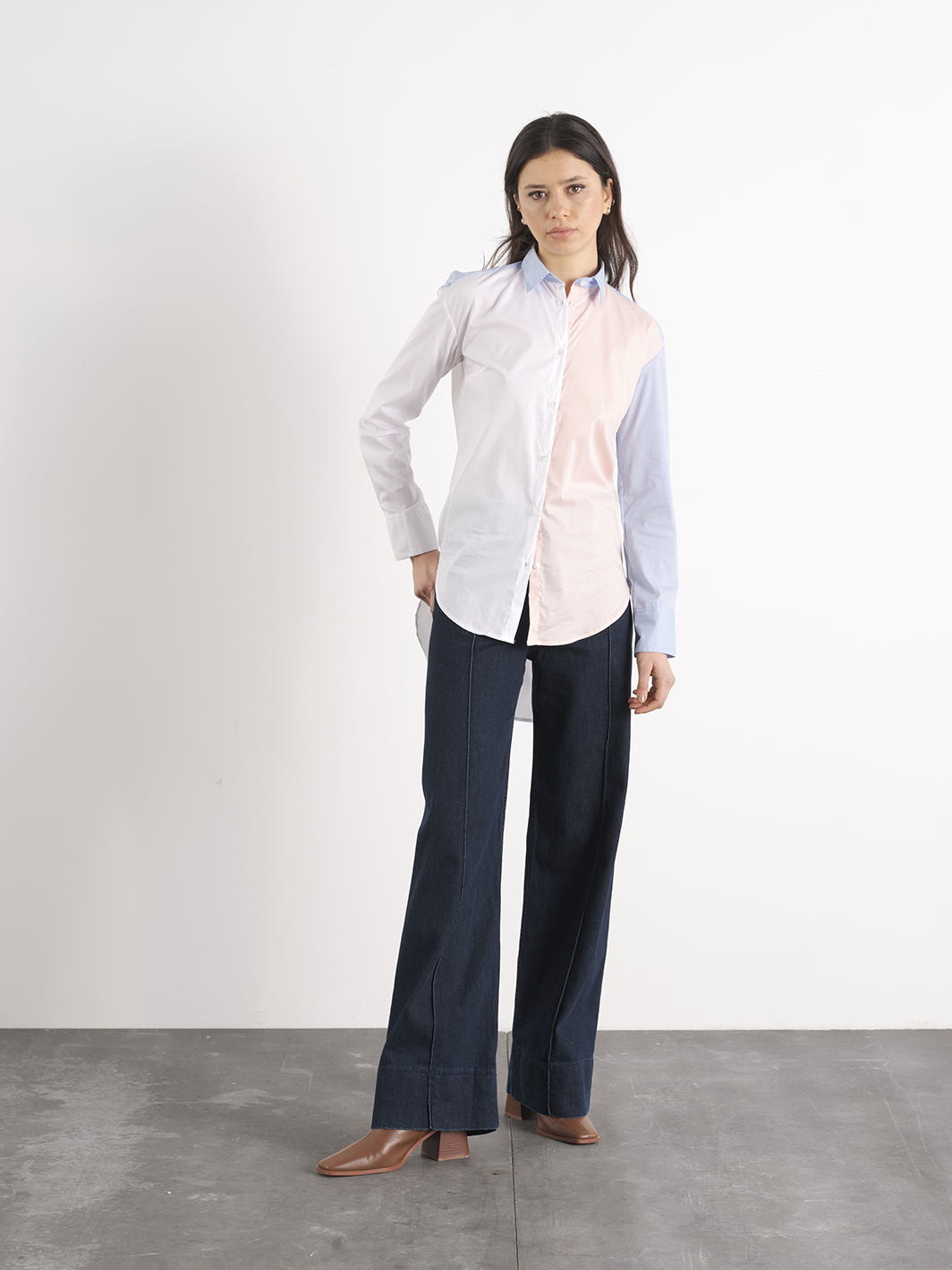 Camicia color block a tre colori