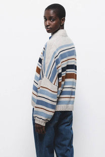 Cardigan a righe con maniche a palloncino