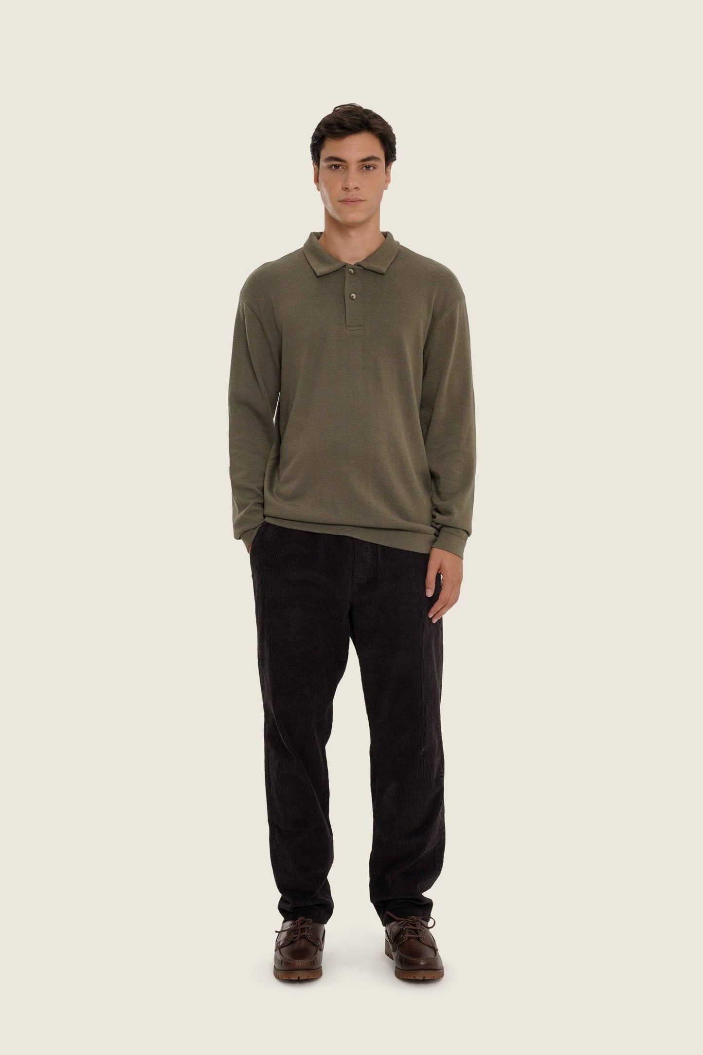 Maglione polo verde Foglia di Tè in cotone organico
