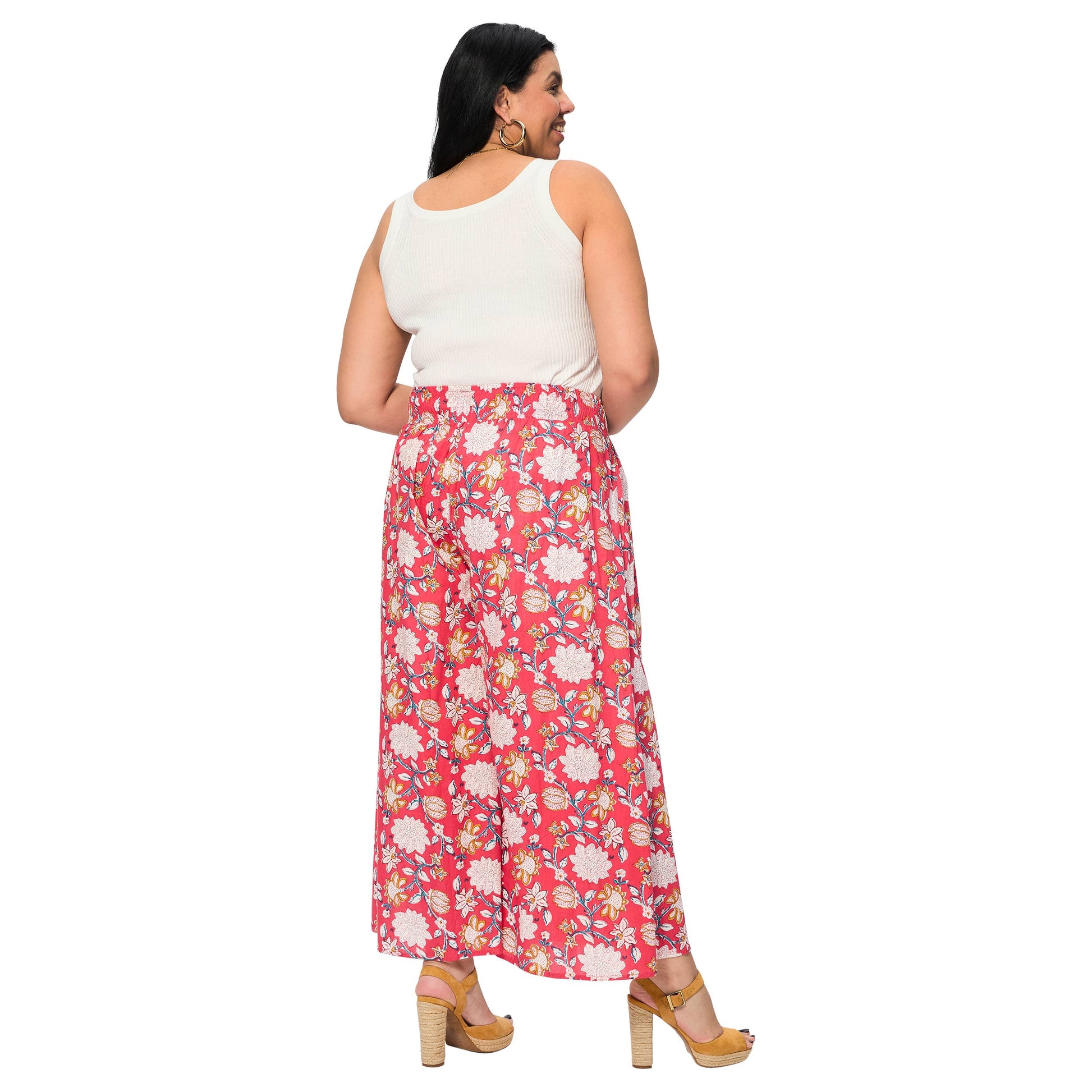 Pantaloni estivi lunghi a fiori con vita elastica