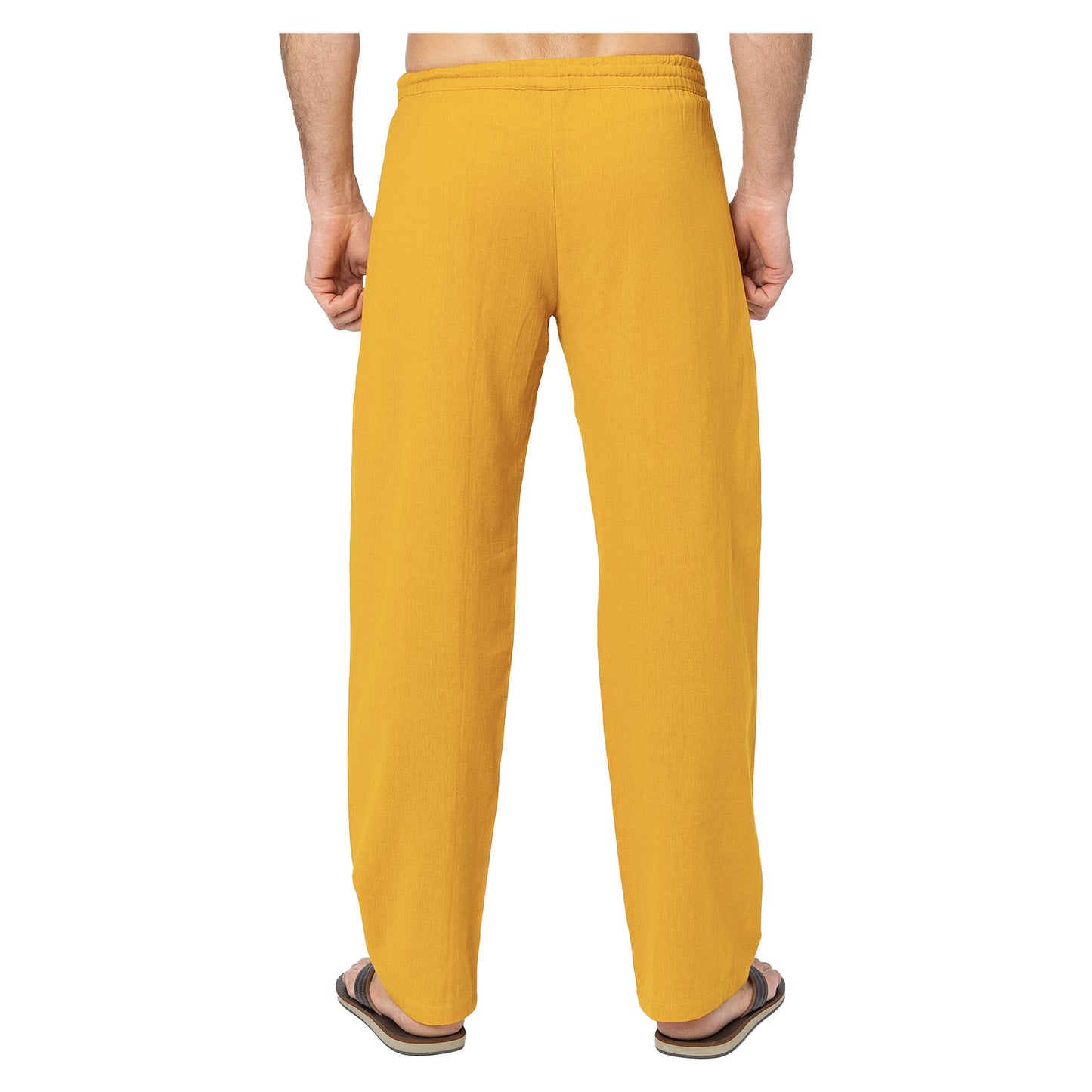 Pantaloni lunghi estivi da uomo in misto lino giallo