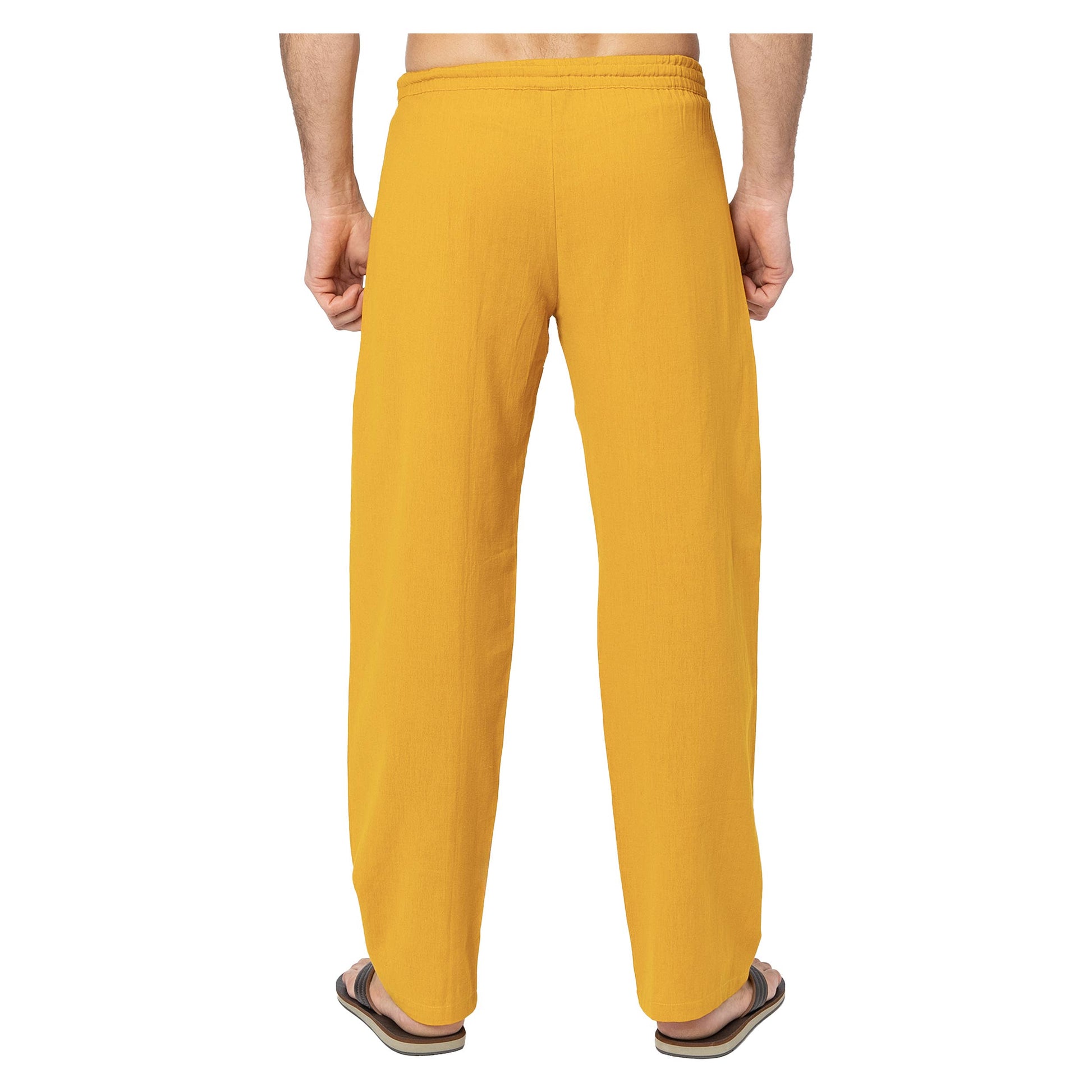 Pantaloni lunghi estivi da uomo in misto lino giallo