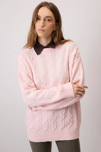 Maglione oversize a trecce rosa