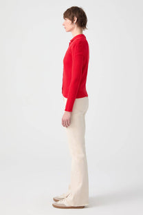 Top in maglia a coste con colletto polo e bottoni