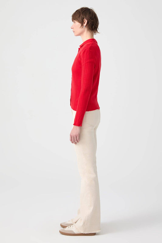 Top in maglia a coste con colletto polo e bottoni