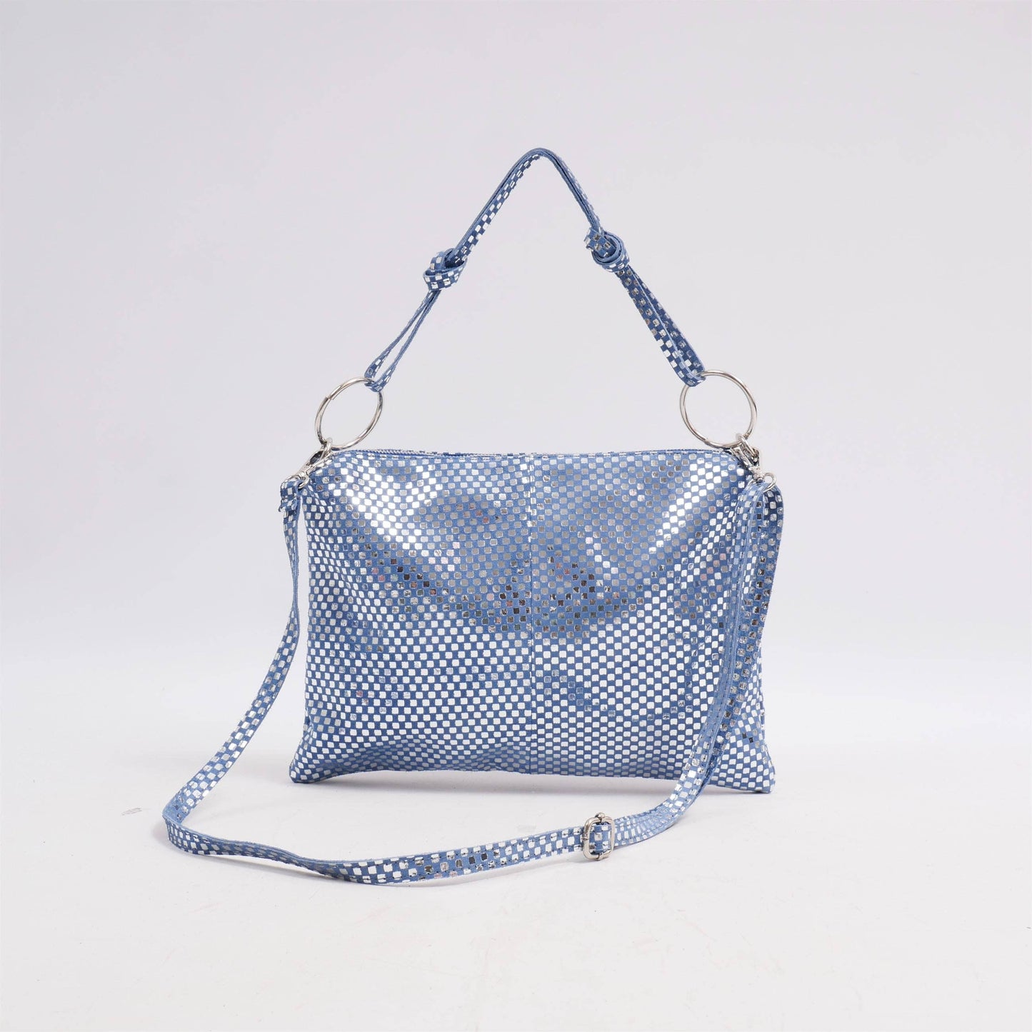 Borsa in camoscio con floccatura argentata