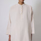 Set tunica Henley minimal e gonna lunga in misto cotone beige