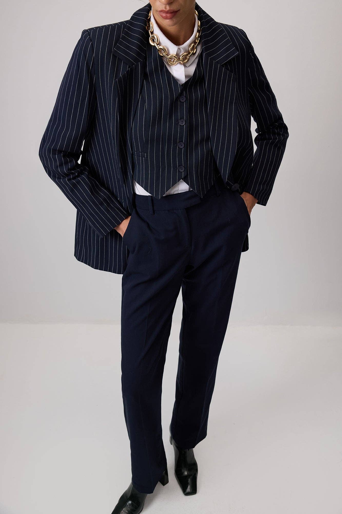 Completo gilet e blazer gessato