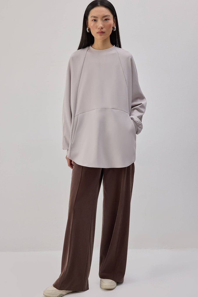 Tunica in crêpe oversize con tasche