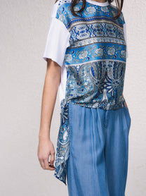 T-shirt oversize corta con stampa e fiocco laterale