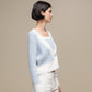 Cardigan donna cropped bicolore in maglia