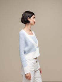 Cardigan donna cropped bicolore in maglia