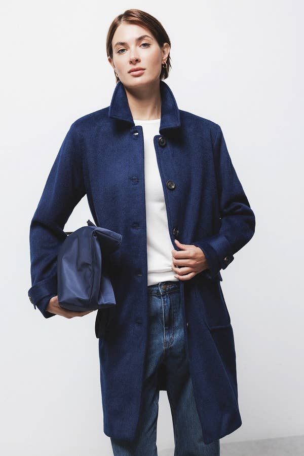 Cappotto lungo minimal blu navy