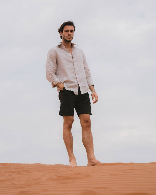 Camicia in lino riciclato beige da uomo