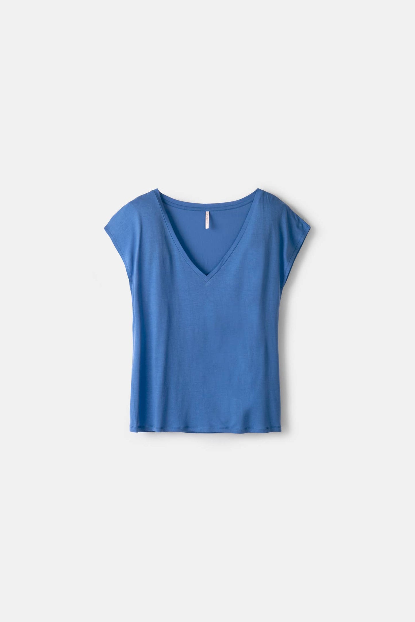 T-shirt basic scollo a V con maniche a coste