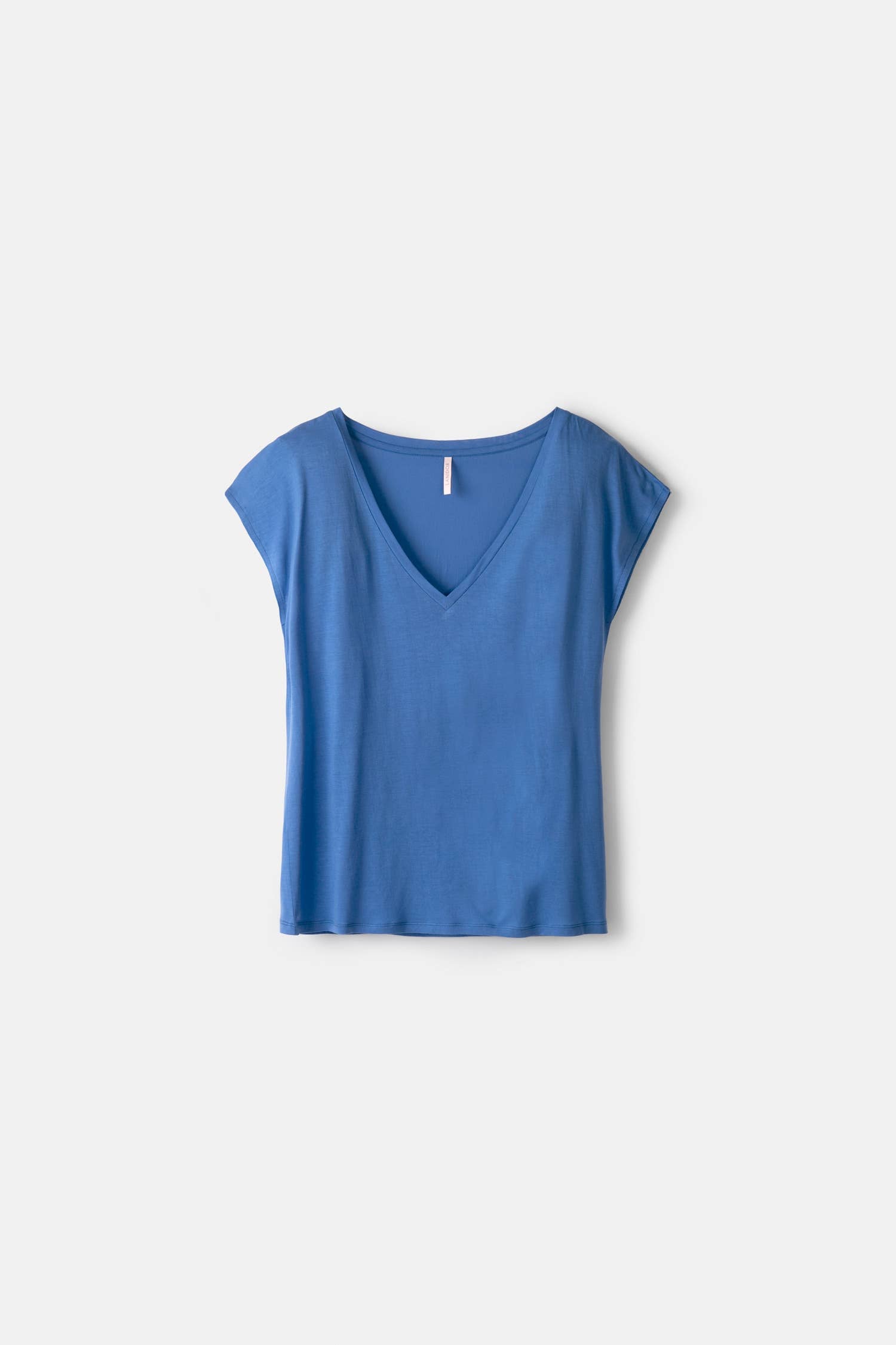 T-shirt basic scollo a V con maniche a coste
