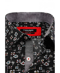 Camicia slim fit nera fantasia floreale
