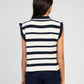 Cardigan smanicato a righe blu navy