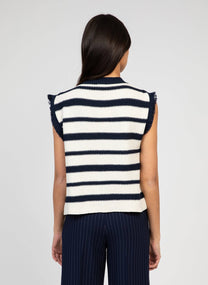 Cardigan smanicato a righe blu navy