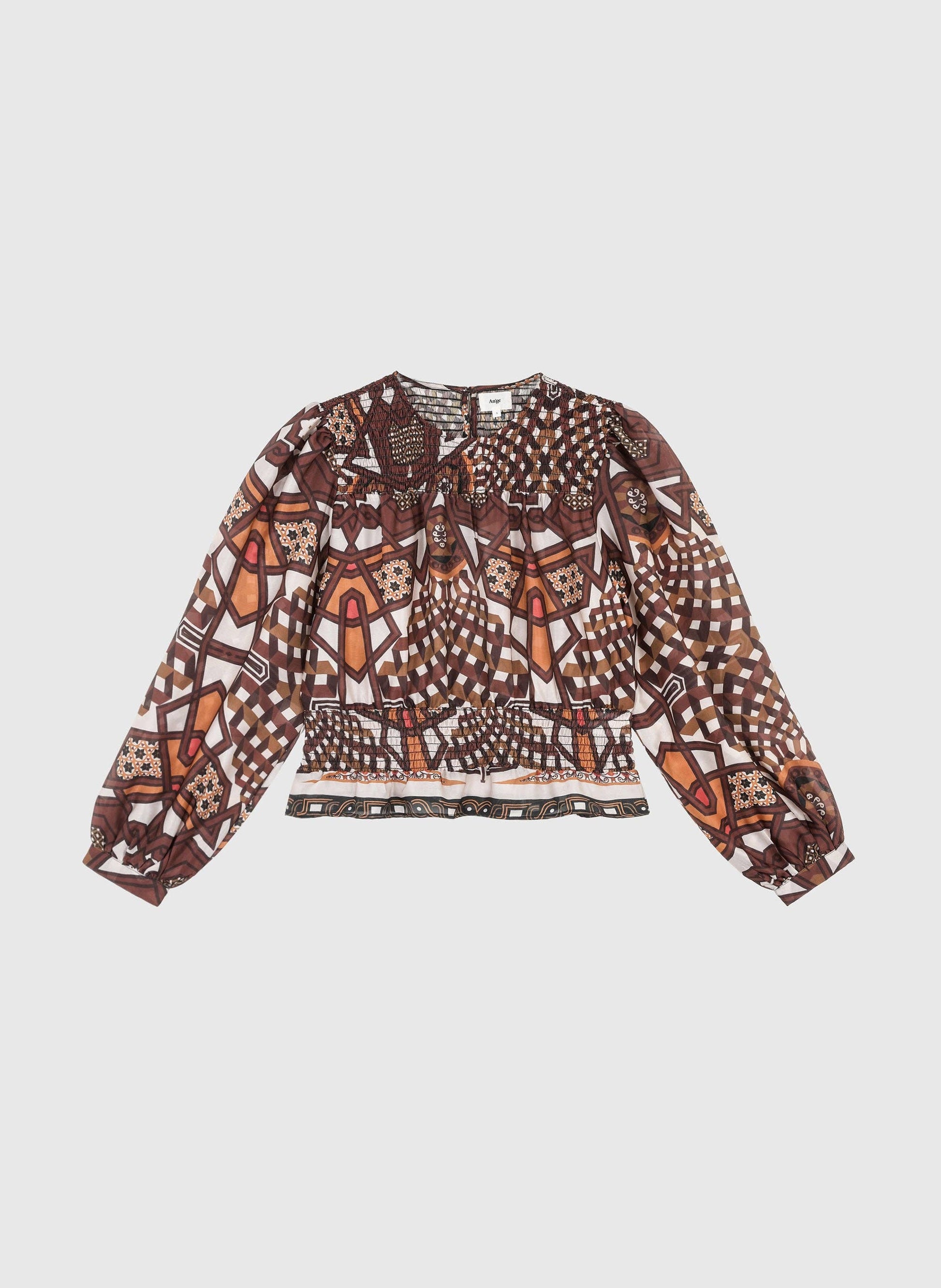 Blusa in organza stampata caramello