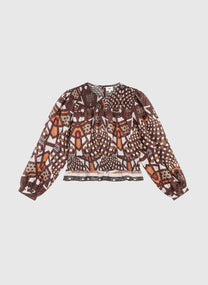 Blusa in organza stampata caramello