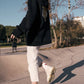 Felpa oversize nera unisex con cappuccio e ricamo tigre