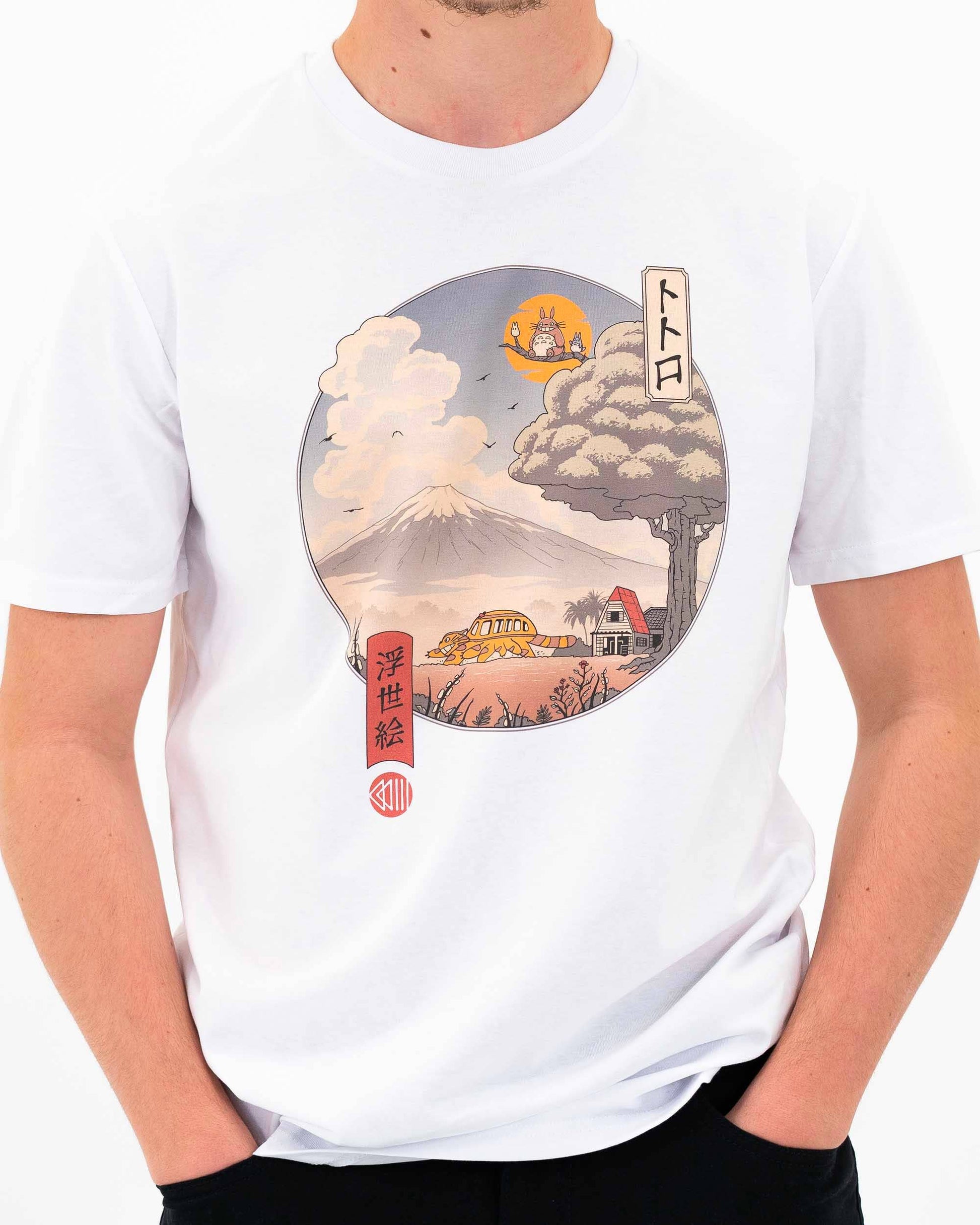 T-shirt unisex Totoro Ukiyo-e con grafica Totoro e Gatto-Bus