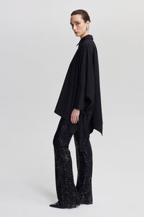 Camicia oversize asimmetrica in cotone con dettaglio a nastro
