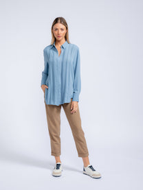 Blusa donna in poliestere con pieghe e colletto