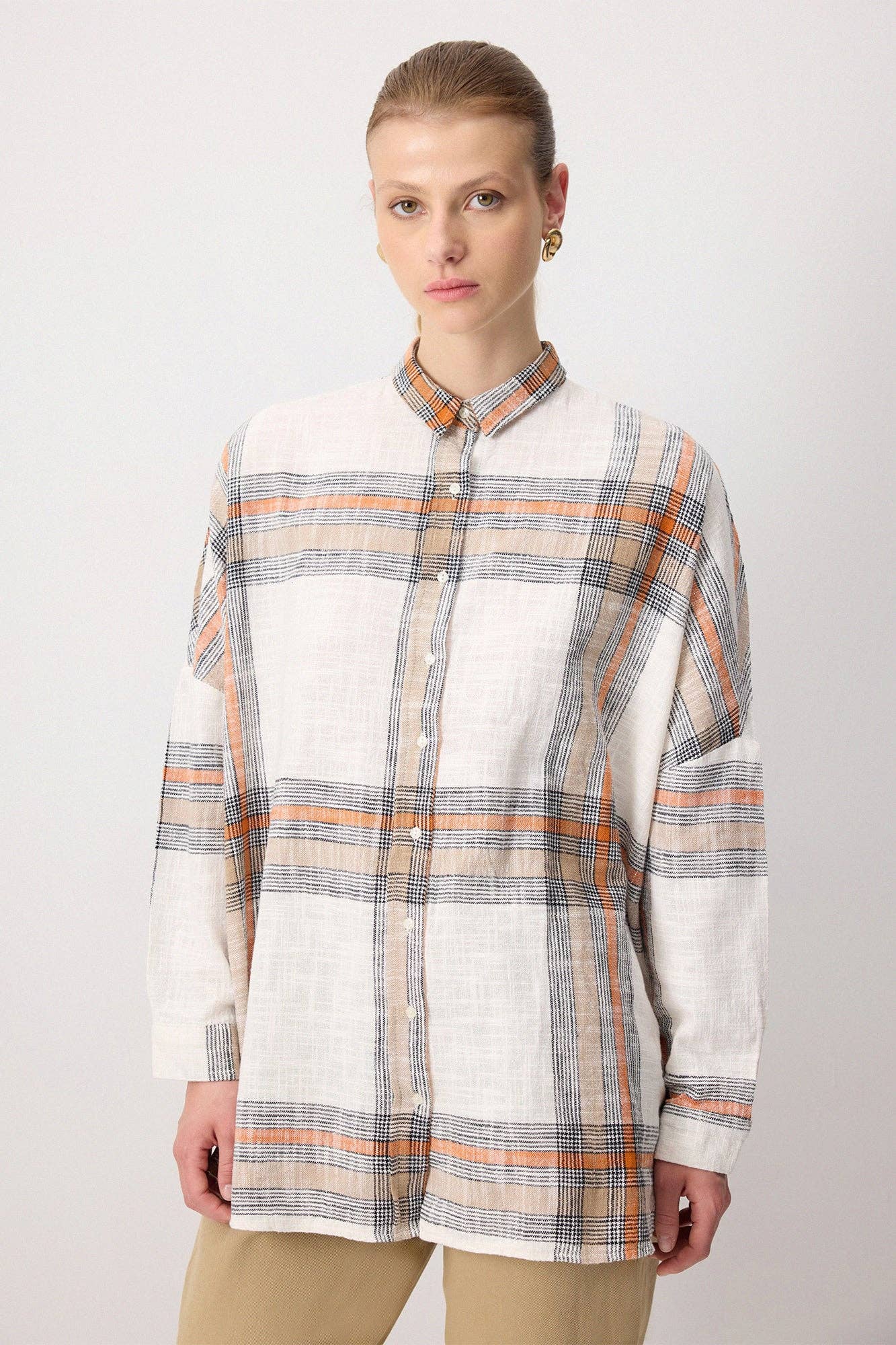 Camicia oversize a quadri in cotone