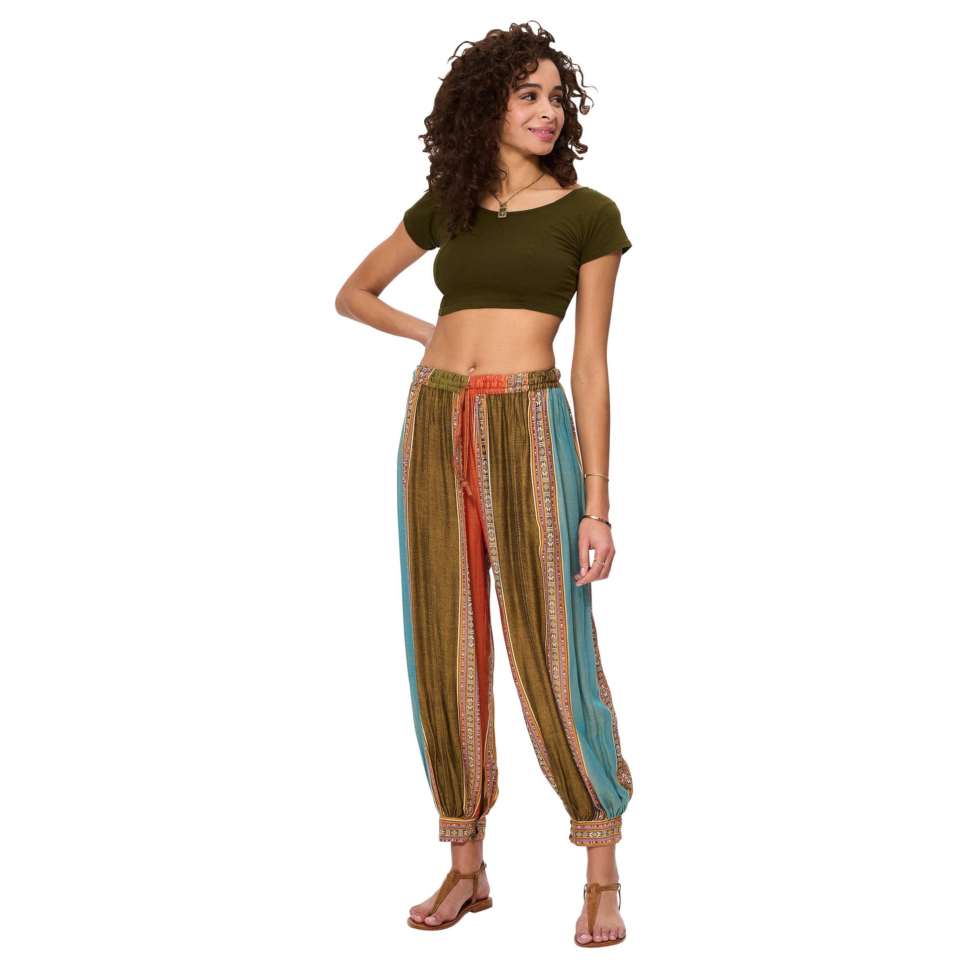 Pantaloni lunghi estivi boho in rayon con vita elasticizzata
