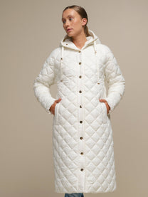 Cappotto trapuntato lungo con cappuccio