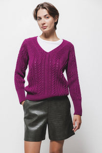Maglione in maglia strutturata con scollo a V