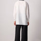 Blazer kimono bicolore bianco e nero con revers a contrasto