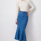 Gonna longuette in denim elasticizzato a sirena a vita alta