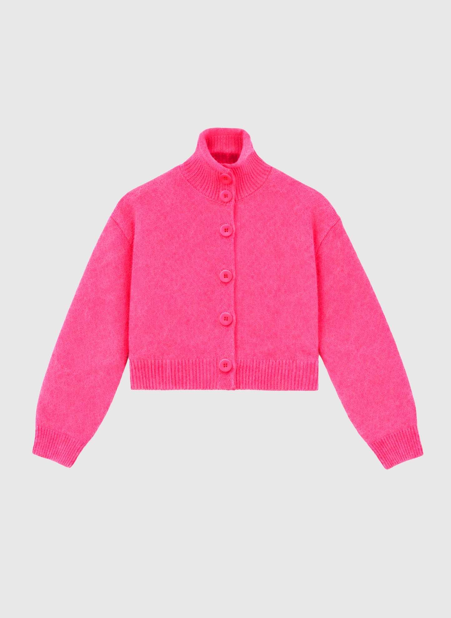 Maglia corta con collo alto e bottoni color candy