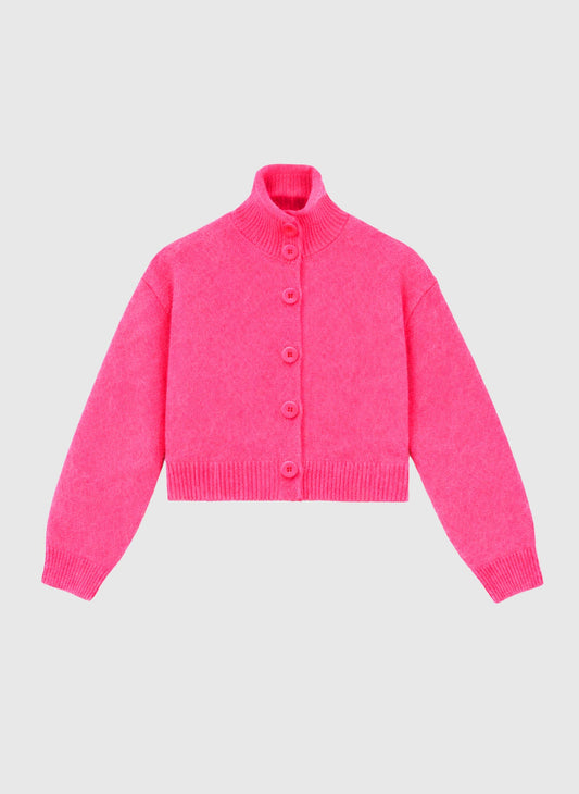 Maglia corta con collo alto e bottoni color candy