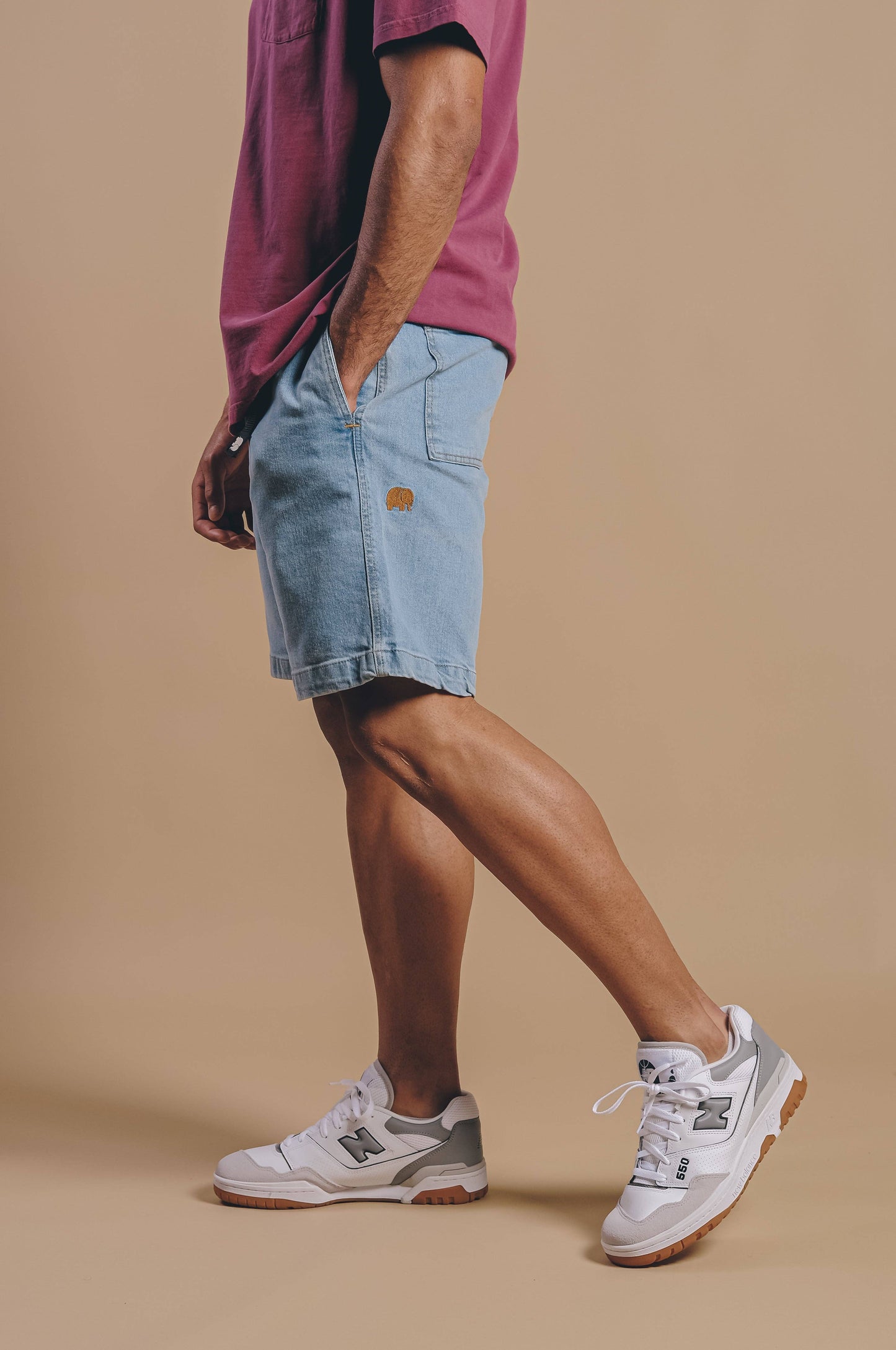 Pantaloncini da arrampicata in denim riciclato lavaggio chiaro