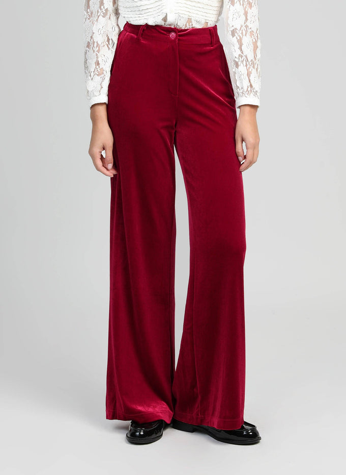 Pantaloni a Zampa in Velluto Rosso