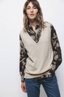 Gilet in Maglia Rasata con Scollo a V